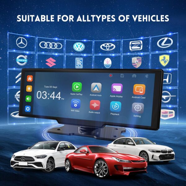 10.26" HD Wireless Android & Carplay Screen for Car, Portable Touchscreen Car Stereo with 4K Dash Cam, 1080P Backup Camera, Bluetooth, AUX/FM, Siri, Mirror Link, GPS Navigation - Image 4