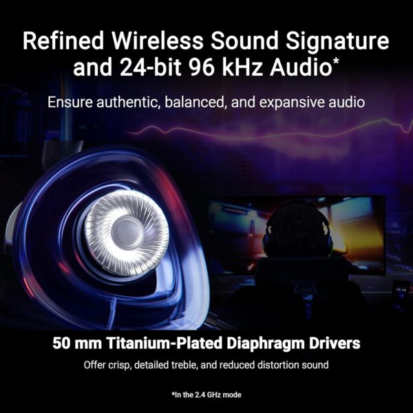 ASUS ROG Delta II Wireless Gaming Headset (BT, ROG SpeedNova 2.4GHz, 3.5mm, 50mm Titanium-Plated Drivers, 10mm Super-Wideband Mic, 110HR Battery, DualFlow Audio, for PC, Switch, PS5, Xbox)- Black - Image 4