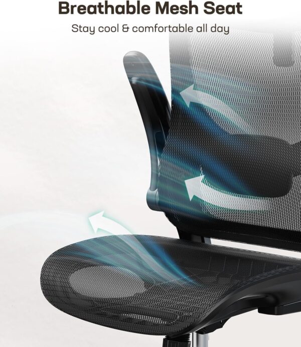 Marsail Ergonomic Mesh Office Chair High Back Home Office Desk Chair with Adaptive Lumbar Support, 2D Headrest, 3D Flip-Up Armrests, Height Adjustable and Rocking Tilt for Home Office and Gaming - Image 6