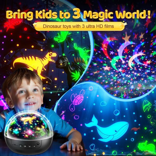 Dinosaur Toys for Kids 3-5, 【Remote+3 Films+93 Effects】 Dinosaur Toys for Kids 2-4, 【3 Timer+5 Brightness】 Toys for 3 Year Old Boys, Rotate 3 Year Old Boy Gift, 5 Year Old Boy Birthday Gift - Image 3