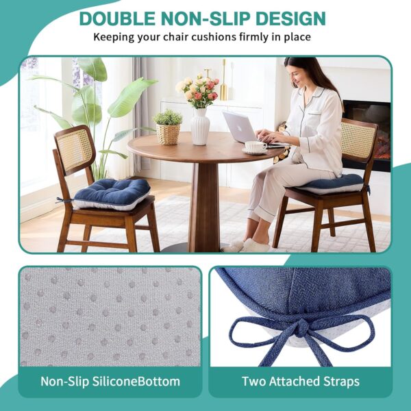 BETU Chair Cushions for Dining Chairs Set of 4,3.5" Thick Kitchen Table Chair Pads with Ties,Non Slip Backing and Covers, Seat Cushion for Dining Room,Bar,Patio Chairs,16"X16"X3.5",Navy Blue - Image 8