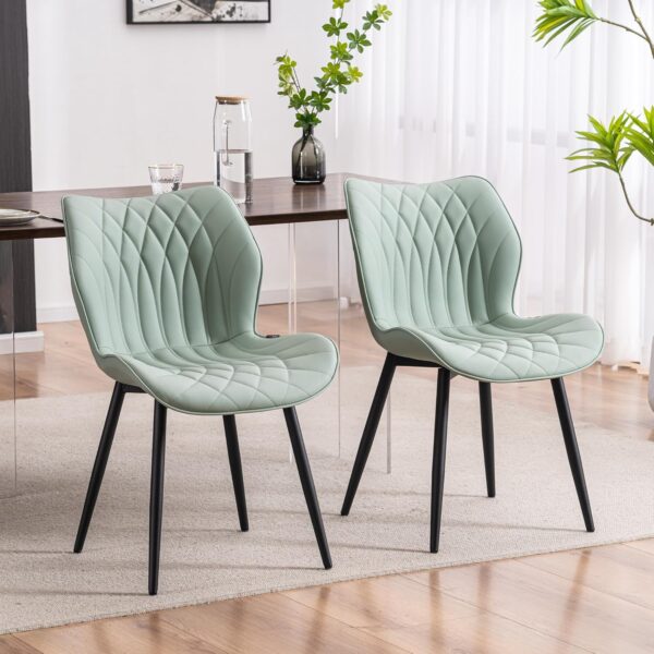 Kidol & Shellder Modern Dining Chairs Set of 2 Comfy Dining Room Chairs with Thick Cushions PU Leather Upholstered Kitchen Side Chairs with Metal Legs Mint-Green - Image 7