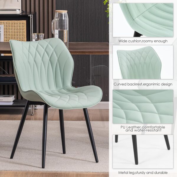 Kidol & Shellder Modern Dining Chairs Set of 2 Comfy Dining Room Chairs with Thick Cushions PU Leather Upholstered Kitchen Side Chairs with Metal Legs Mint-Green - Image 3