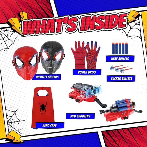 Superhero Web-Slinging Toy Set – 7-in-1 Superhero Set Includes 2 Web Shooters, 2 Hero Masks, 2 Gloves, and 1 Cape – Ideal for Indoor and Outdoor Costume Role-Playing, Imaginative Play for Kids Ages 3+ - Image 5