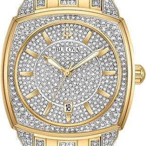 Bulova Men's Crystal Phantom 3-Hand Date Quartz Cushion Shaped Case Watch, Pave Crystal Dial, 40mm