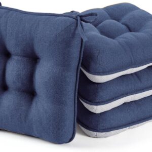 BETU Chair Cushions for Dining Chairs Set of 4,3.5" Thick Kitchen Table Chair Pads with Ties,Non Slip Backing and Covers, Seat Cushion for Dining Room,Bar,Patio Chairs,16"X16"X3.5",Navy Blue