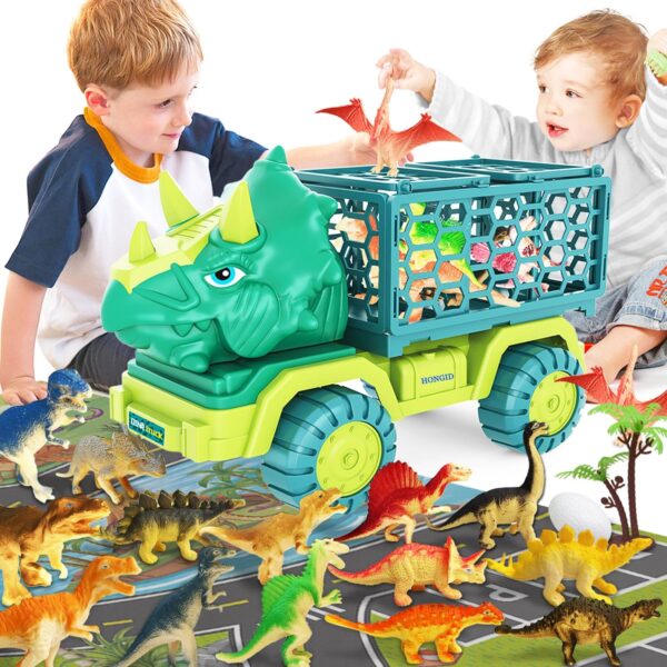 HONGID Dinosaur Truck Toys for Kids 3-5, Triceratops Car Toy with 15 Dino Figures,Large Activity Play Mat, Dinosaur Eggs, Dinosaur Play Set for Boys and Girls,Christmas Xmax,Stocking Stuffers - Image 5