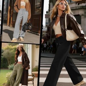 Riyiper 3 Pack Women Wide Leg Sweatpants Drawstring Straight Pants Elastic Waist Joggers Open Bottom Sweatpants with Pockets