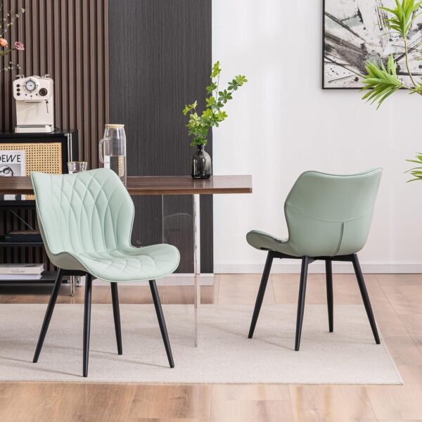 Kidol & Shellder Modern Dining Chairs Set of 2 Comfy Dining Room Chairs with Thick Cushions PU Leather Upholstered Kitchen Side Chairs with Metal Legs Mint-Green - Image 5