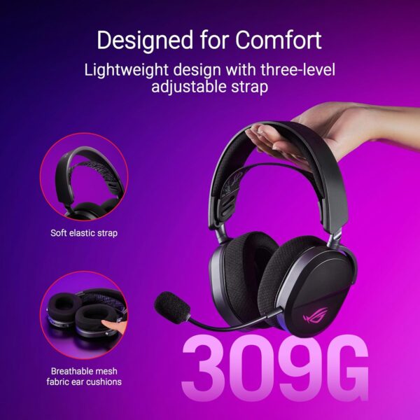 ASUS ROG Pelta Wireless Gaming Headset (BT, ROG SpeedNova 2.4GHz, USB-C, Lightweight 309g, 50mm ROG Titanium-Plated Drivers, 10mm Super-Wideband Mic, RGB, 70HR Battery, for PC, Switch, PS5)- Black - Image 7