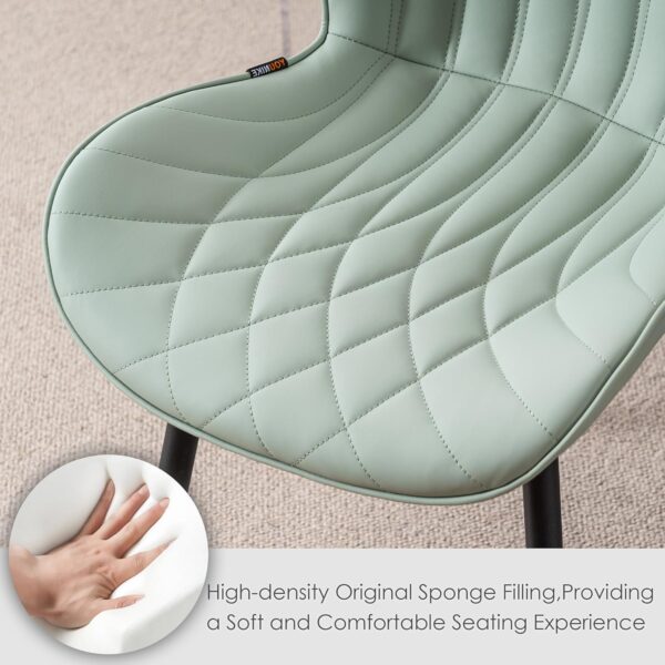 Kidol & Shellder Modern Dining Chairs Set of 2 Comfy Dining Room Chairs with Thick Cushions PU Leather Upholstered Kitchen Side Chairs with Metal Legs Mint-Green - Image 2