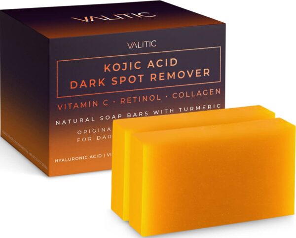 VALITIC Kojic Acid Dark Spot Remover Soap Bars with Vitamin C, Retinol, Collagen, Turmeric - Original Japanese Complex Infused with Hyaluronic Acid, Vitamin E, Shea Butter, Castile Olive Oil (2 Pack) - Image 5