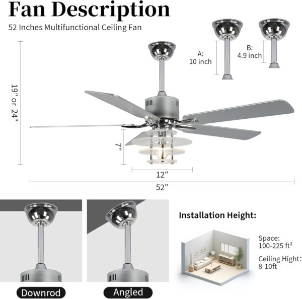 52 Inch Low Profile Ceiling Fans with Lights Chandelier Ceiling Fan with Remote Control 6-Speed Noiseless Reversible DC Motor Windmill Ceiling Lighting Fan for Kitchen Bedroom Living Room Patio - Image 8