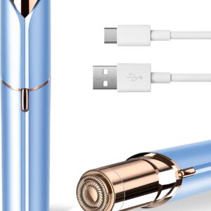 Facial Hair Remover for Women- as Seen on TV Painless Face Shaver -Mini Hair Remover, Electric Razor Shaver Portable Bikini Epilator for Lips, Chin, Armpit, Peach Fuzz, Fingers, Neck, Cheek(Blue)