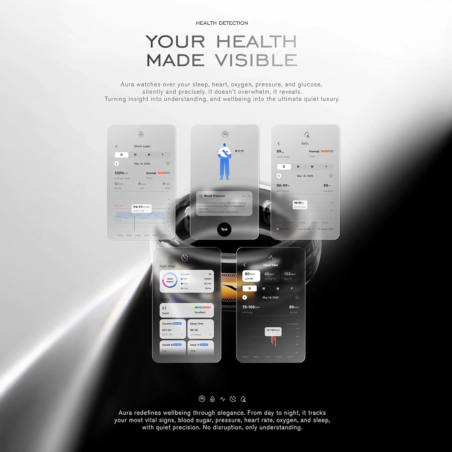 VERTU META Ring Transparent Crystal Glass Smart Ring, Unique Handcrafted Design, Wearable Art, Sleep Heart Rate Activity Monitor, No Subscription Long Battery Android iOS Compatible(V Purple,Size 9) - Image 4