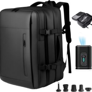 Vacuum Backpack Travel with Pump, Expandable Vacuum Backpack with Air Compression System, Airback Vacpack TSA Lock Water Resistant Carry-On Luggage