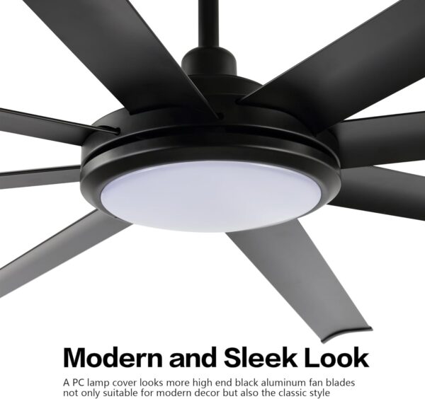 WINGBO 72 Inch Industrial Ceiling Fan with Light and Remote, 8 Aluminum Blades Ceiling Fan, 3CCT, 6-Speed Reversible Noiseless DC Motor for Kitchen Bedroom Living Room, Matte Black - Image 2