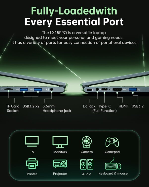 ACEMAGIC 2025 LX15Pro Laptop, Laptop Computer, AMD Ryzen-7 5700U(8C/16T, Up to 4.3GHz), 16GB RAM 512GB NVMe SSD, 15.6" FHD IPS Display, Windows 11 Laptop, WiFi 6 BT5.2, HDMI Type-C, Office/Home Laptop - Image 3