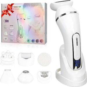 3.0 Women Face Epilator, 7-in-1 Rechargeable Facial Hair Remover with LED Battery Display, Facial Shaver for Face, Eyebrow, Nose Trimmer (White)