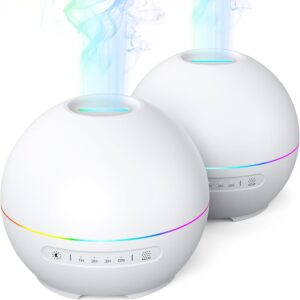 2 Pack Essential Oil Diffuser for Home - 200ml Aromatherapy Diffuser Humidifier with 4 Timers & 7 Colors Night Lights, 20dB Quiet Working for 10 Hours