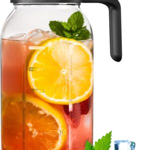 64 oz Mason Jar Pour Spout, 2 Quart Glass Water Pitcher with Lid, Airtight Seal for Great for Iced Tea,Juice,Milk,Coffee,Sun Lemonade, Set of 1(Black)