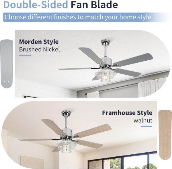 52 Inch Low Profile Ceiling Fans with Lights Chandelier Ceiling Fan with Remote Control 6-Speed Noiseless Reversible DC Motor Windmill Ceiling Lighting Fan for Kitchen Bedroom Living Room Patio - Image 9