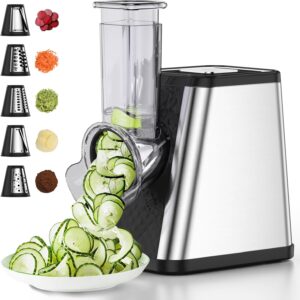 Electric Cheese Grater - 5in1 Cheese Shredder With Container for Kitchen.Upgraded Electric Vegetable Chopper for Block Cheese,Salads and Fried Potatoes
