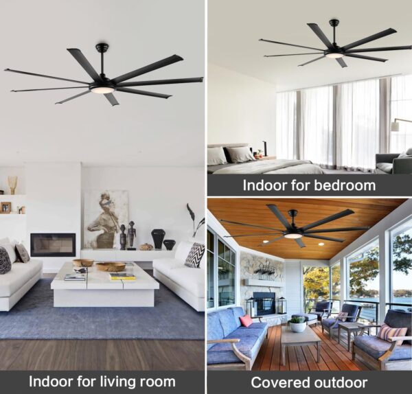 WINGBO 72 Inch Industrial Ceiling Fan with Light and Remote, 8 Aluminum Blades Ceiling Fan, 3CCT, 6-Speed Reversible Noiseless DC Motor for Kitchen Bedroom Living Room, Matte Black - Image 3