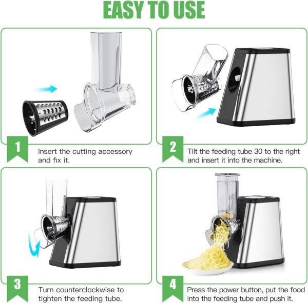 Electric Cheese Grater - 5in1 Cheese Shredder With Container for Kitchen.Upgraded Electric Vegetable Chopper for Block Cheese,Salads and Fried Potatoes - Image 2