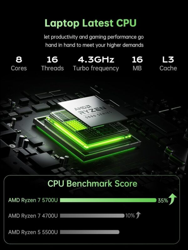 2025 AMD Laptop Computer with Ryzen 7 5700U (8C/16T, Up to 4.3GHz) Ryzen Laptop With Radeon RX Vega 8 Graphics Laptop 16GB RAM 512GB NVMe SSD, Win 11, 16.1 FHD Display, WiFi 6,53Wh Battery,HDMI,Webcam - Image 9