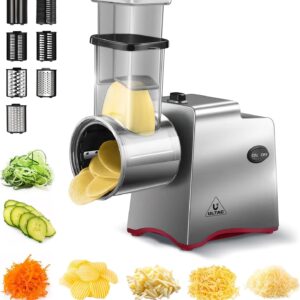 Electric Cheese Grater,Electric Cheese Grater for Block Cheese with 7 Different Shapes of Blades, 250W Electric Slicer Shredder, Electric Salad Machine for Cheeses, Fruits, Vegetables