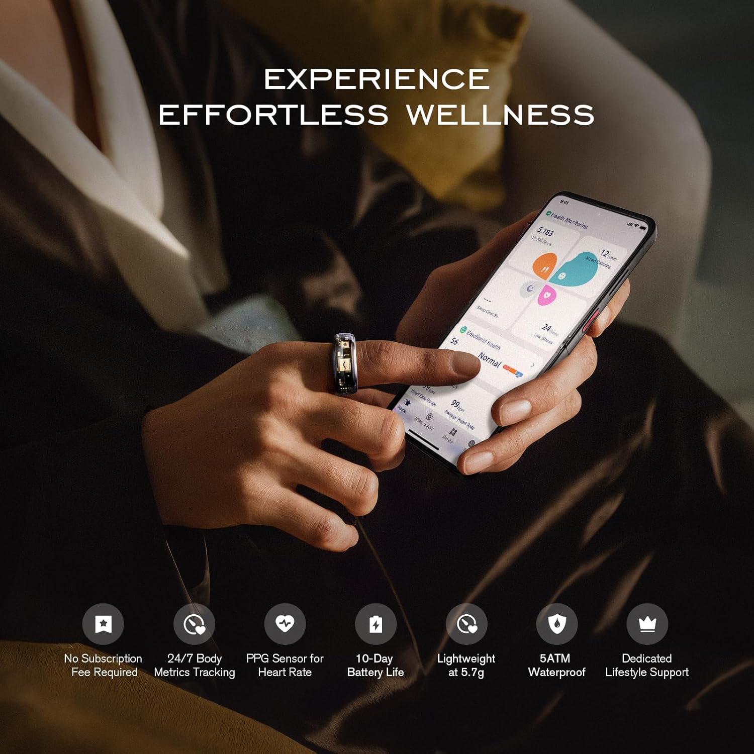 VERTU META Ring Transparent Crystal Glass Smart Ring, Unique Handcrafted Design, Wearable Art, Sleep Heart Rate Activity Monitor, No Subscription Long Battery Android iOS Compatible(V Purple,Size 9) - Image 3