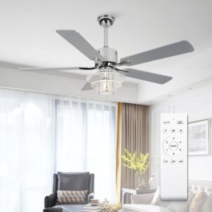 52 Inch Low Profile Ceiling Fans with Lights Chandelier Ceiling Fan with Remote Control 6-Speed Noiseless Reversible DC Motor Windmill Ceiling Lighting Fan for Kitchen Bedroom Living Room Patio