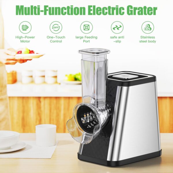 Electric Cheese Grater - 5in1 Cheese Shredder With Container for Kitchen.Upgraded Electric Vegetable Chopper for Block Cheese,Salads and Fried Potatoes - Image 5