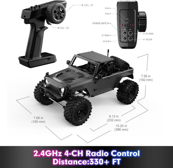HYPER GO H12Y 1/12 Brushless 4X4 RC Rock Crawlers for Adults, Metal Case Waterproof 4WD Off-Road RC Rock Trucks with Portal Axles, All Terrain RC Cars with 2 Battery - Image 6