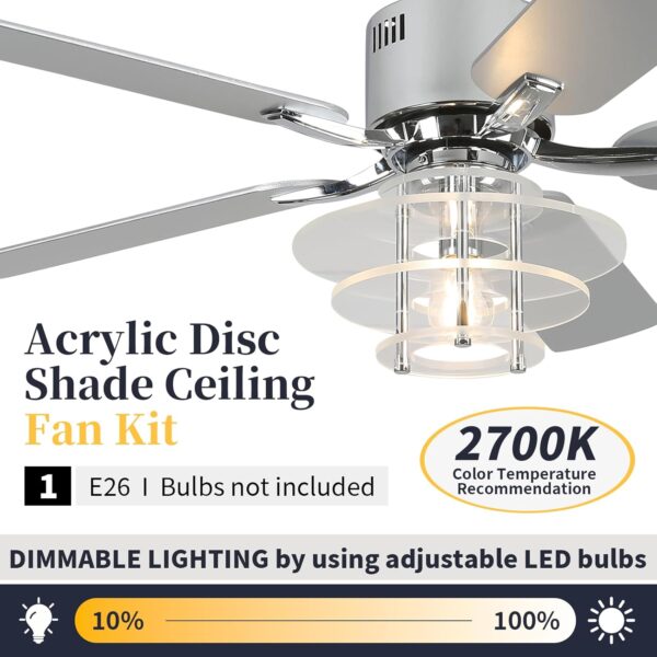 52 Inch Low Profile Ceiling Fans with Lights Chandelier Ceiling Fan with Remote Control 6-Speed Noiseless Reversible DC Motor Windmill Ceiling Lighting Fan for Kitchen Bedroom Living Room Patio - Image 6