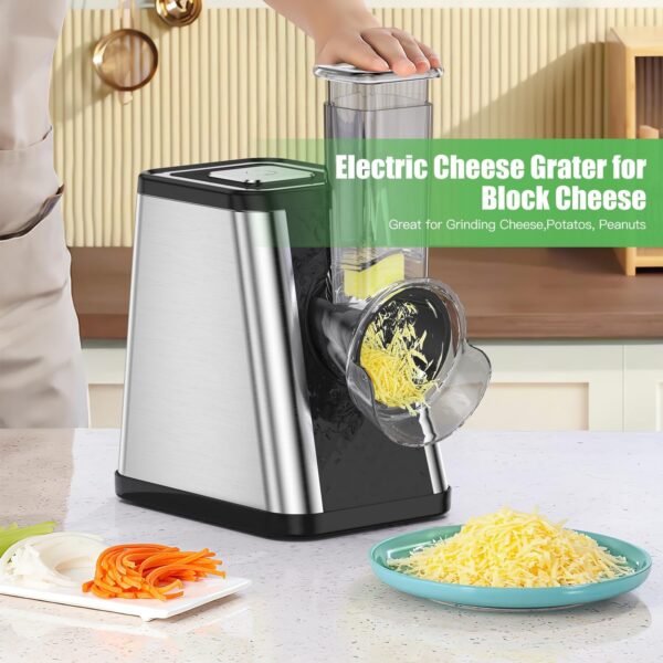 Electric Cheese Grater - 5in1 Cheese Shredder With Container for Kitchen.Upgraded Electric Vegetable Chopper for Block Cheese,Salads and Fried Potatoes - Image 3