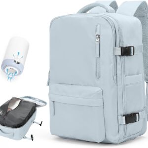 Vacuum Travel Backpack with Pump for Women, Personal Item Carry on Backpacks Flight Approved 18x14x8 inches for Men,Laptop Waterproof Work Compression bags Casual Daypack,Blue