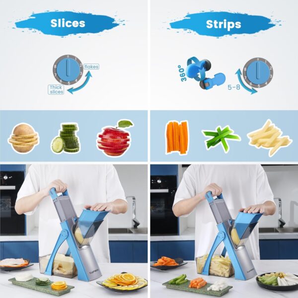 SupMaKin Upgrade Safe Mandoline Slicer Plus, Vegetable Chopper, Potato Slicer, Food Slicer Onion Chopper, Fry Cutter, Veggie Salad Dicer Kitchen Chopping Artifact Gifts (Blue) - Image 6