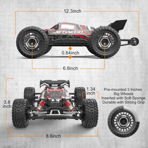 Jetwood 1/16 Fast Brushless RC Cars for Adults, Max 42 mph High Speed Remote Control Car for Boys, Electric RTR Race RC Truck, Oil-Filled Shocks RC Buggy, Offroad All Terrian JC16EP with 2 Lipo - Image 6