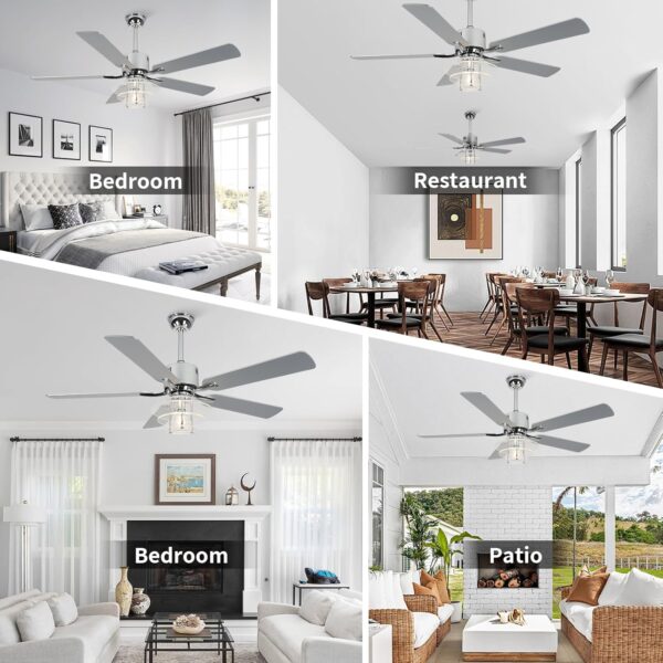 52 Inch Low Profile Ceiling Fans with Lights Chandelier Ceiling Fan with Remote Control 6-Speed Noiseless Reversible DC Motor Windmill Ceiling Lighting Fan for Kitchen Bedroom Living Room Patio - Image 2
