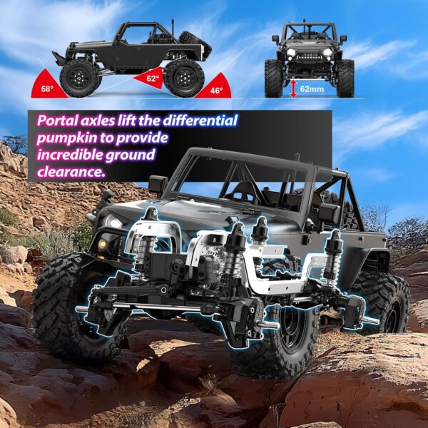 HYPER GO H12Y 1/12 Brushless 4X4 RC Rock Crawlers for Adults, Metal Case Waterproof 4WD Off-Road RC Rock Trucks with Portal Axles, All Terrain RC Cars with 2 Battery - Image 5