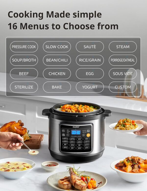 COMFEE’ 16 in 1 Electric Pressure Cooker Instant Multi Cooker Olla de Presion Non-Stick Pot Yogurt Maker Rice Cooker Slow Cooker Sauté Steamer 8 Quarts for Family Feast - Image 7