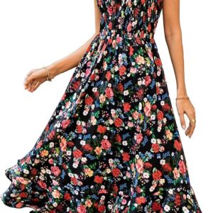 GRACE KARIN Women's 2025 Summer Floral Boho Dress Square Neck Strapped Swing A Line Sundress Beach Long Maxi Outfits