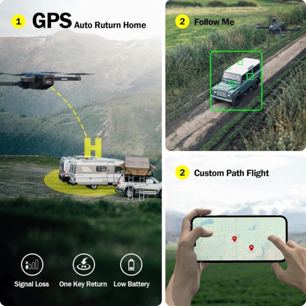 GPS Drone with Camera 4.5" LCD Screen Remote Control, FPV Drones with Professional with Auto Return Follow Me for Adult Beginner, GPS Brushless Drone Long Range Circle Fly,Carrying Case,32G SD Card - Image 4