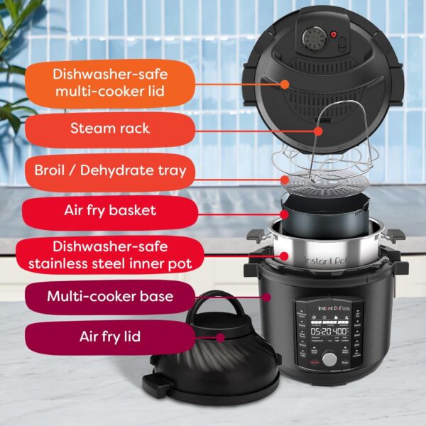 Instant Pot Pro Crisp 11-in-1 Air Fryer and Electric Pressure Cooker Combo with Multicooker Lids that Air Fries, Steams, Slow Cooks, Sautés, Dehydrates, & More, Free App With Over 800 Recipes, 8 Quart - Image 6