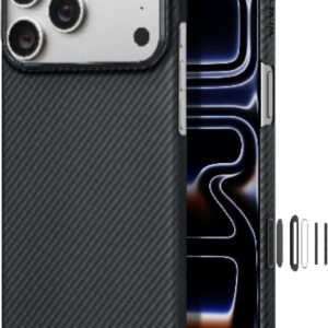 pitaka for iPhone 17 Pro Max Case 6.9" with Camera Control Button, Compatible with MagSafe, Ultra-Slim Case with Caseless Touch Feeling, 600D Aramid Fiber Woven, Black/Grey(Twill)