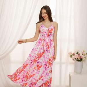 GRACE KARIN Women's 2025 Summer Maxi Dress Floral Tie Front Spaghetti Strap Casual Boho Beach Flowy Sundress with Pockets