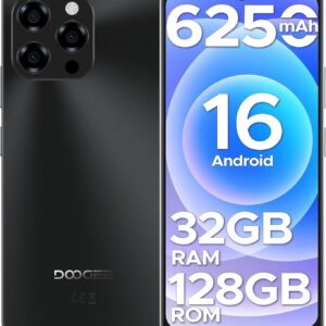 DOOGEE Note 58 Android 16 Unlocked Phones, 32GB+128GB/2TB Expand Cell Phone, 6.6''HD+90Hz Dispaly, 6250mah Battery, 4G Dual Sim Unlocked Smartphone, Widevine L1/NFC/OTG/Face Unlock