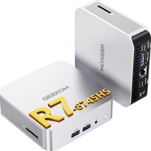 GEEKOM A8 Mini PC with AMD Ryzen 7 8745HS (Beats 6800H), 32GB DDR5 RAM 1TB NVMe SSD, Windows 11 Pro Desktop Computer for Home&Business, Radeon 780M, USB4, SD Slot, 8K, 4 Display | WiFi 6E, 2.5G LAN